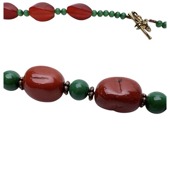 Glass Bead Fashion Necklace Orange Green Quartz Glossy Smooth Stones Artistic - Picture 8 of 10